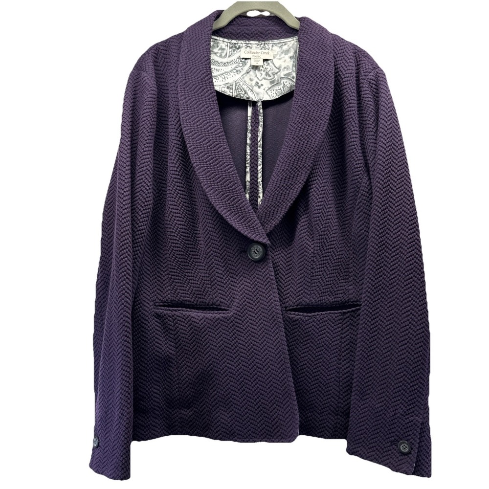 Coldwater Creek Women's Blazer Jacket Size 14 Solid Purple Textured Pockets